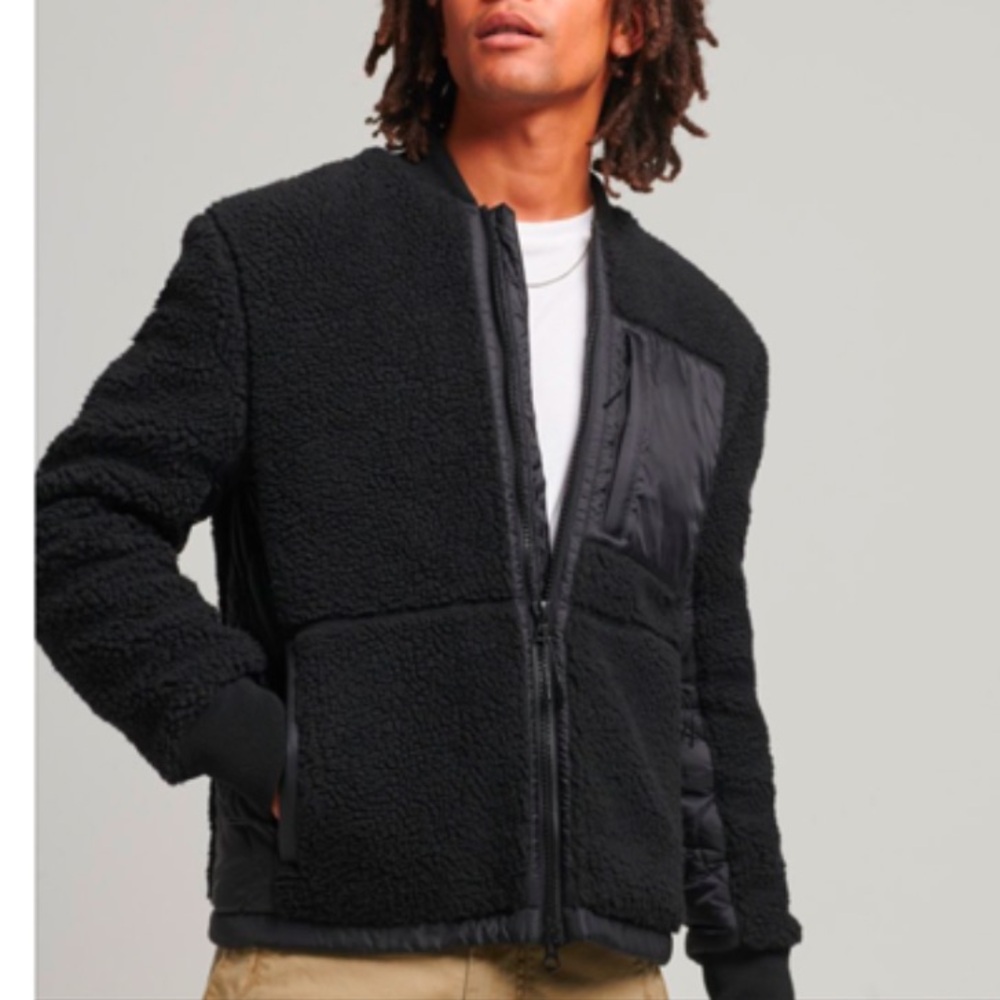 SUPERDRY Sherpa Zip Through Jacket in Black